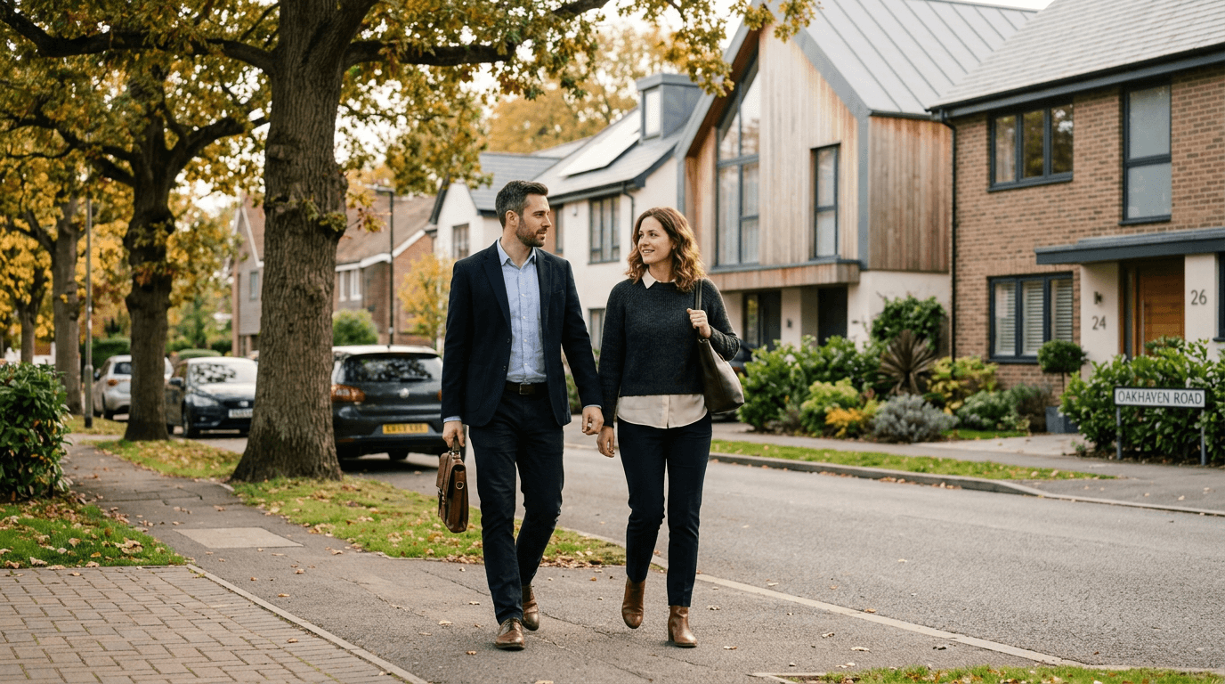 若い夫婦と住宅街